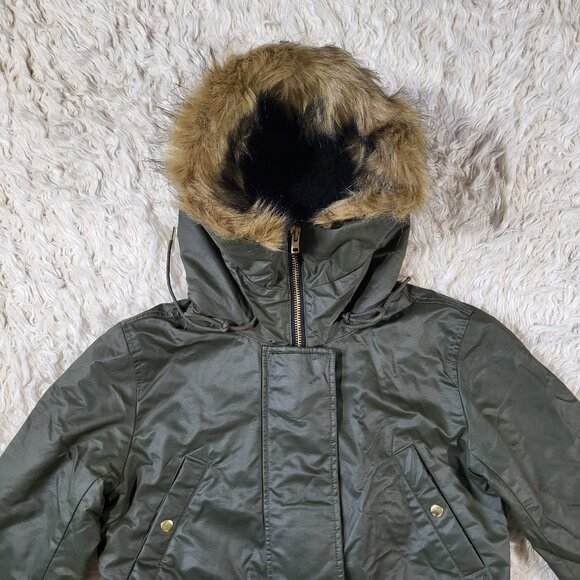 J. Crew Women’s Perfect Parka Army Green Waterproof Hooded Jacket Coat - Picture 2 of 16
